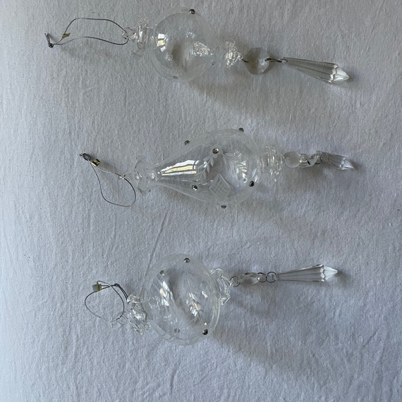 Hand Blown Etched Clear Glass Christmas Ornaments, Set of 3 - Picture 9 of 14